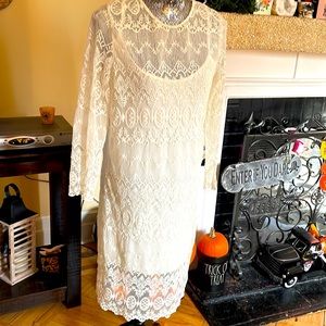 Mango Summer Dream Cream Lace Shift Dress